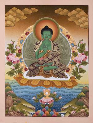Original Hand-Painted Thangka of Amoghasiddhi | Buddha Of The Conceptual Mind | Religious Wall Decor